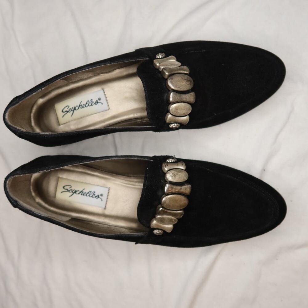 Seychelles Womens Size 7.5 Black Loafers Metallic Hardware Accent Flat y2k 90s